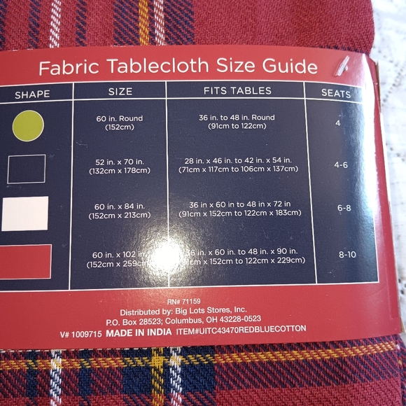 Christmas Santa Workshop Plaid Tablecloth 52 x 70 Rectangle Red Blue Yellow - Picture 8 of 8